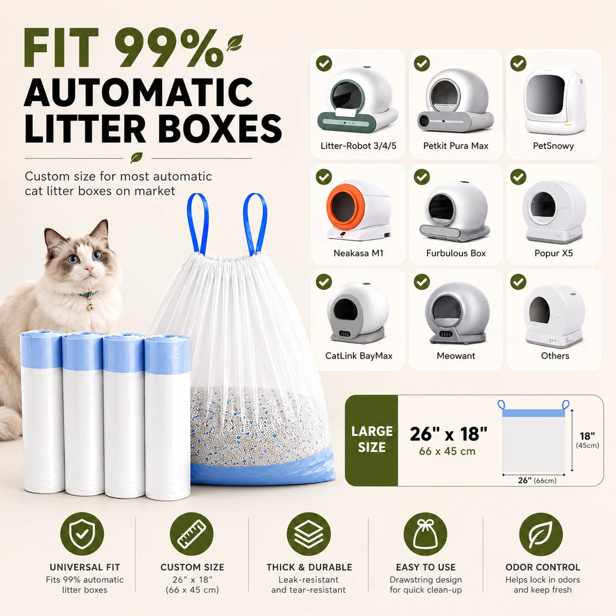 Automatic Cat Litter Box Liners With Drawstring Waste Bags