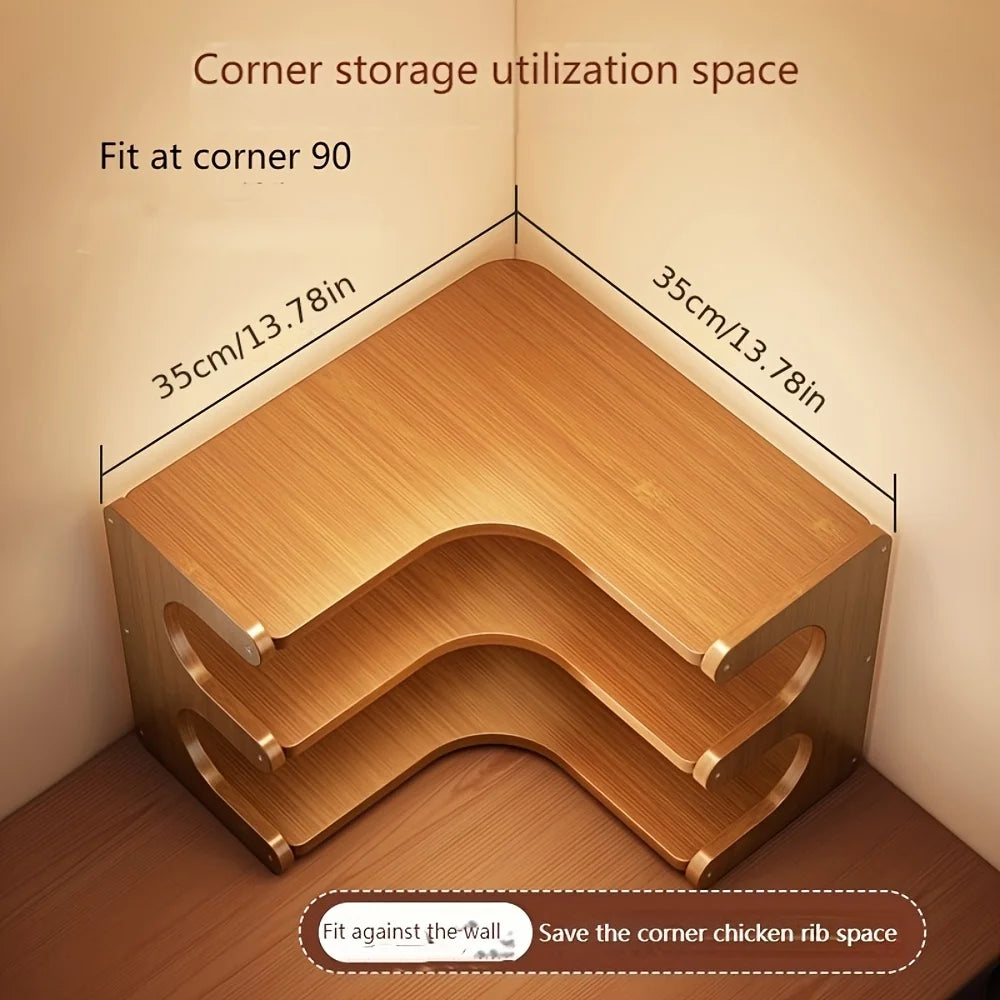 Bamboo Multi Tier Corner Desk Shelf Wooden Organizer For Home