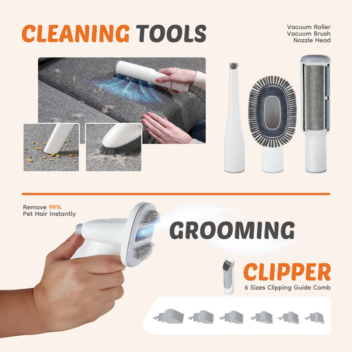 JHK Pet Grooming Vacuum Kit With Clippers And Grooming Tools