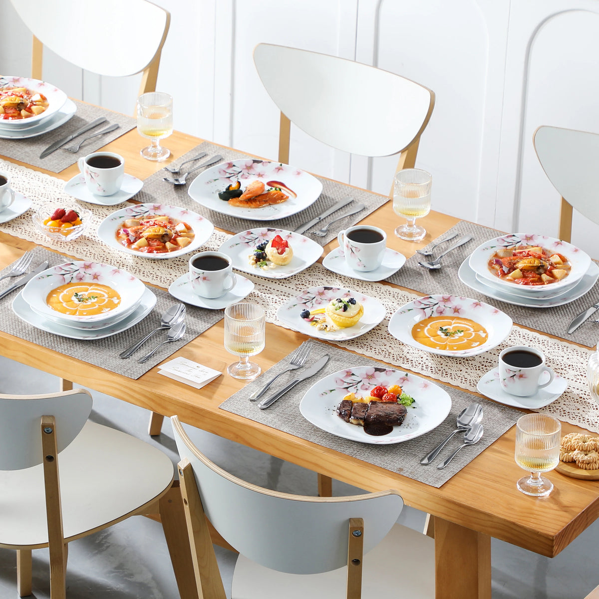 MALACASA Floral Porcelain Dinnerware Set With Plates Cups And Saucers