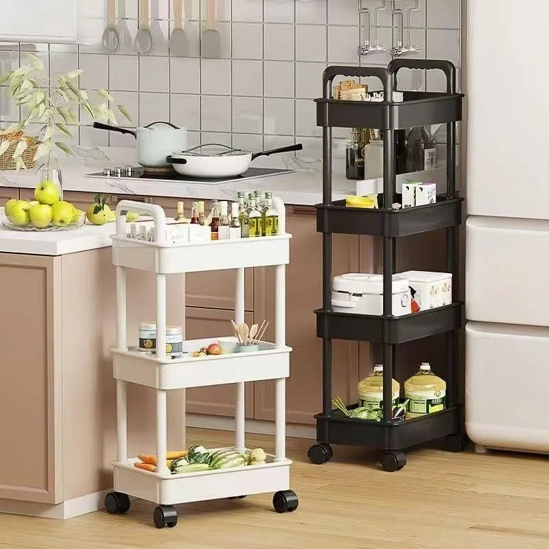 Five Tier Rolling Kitchen Storage Cart With Rotating Shelves