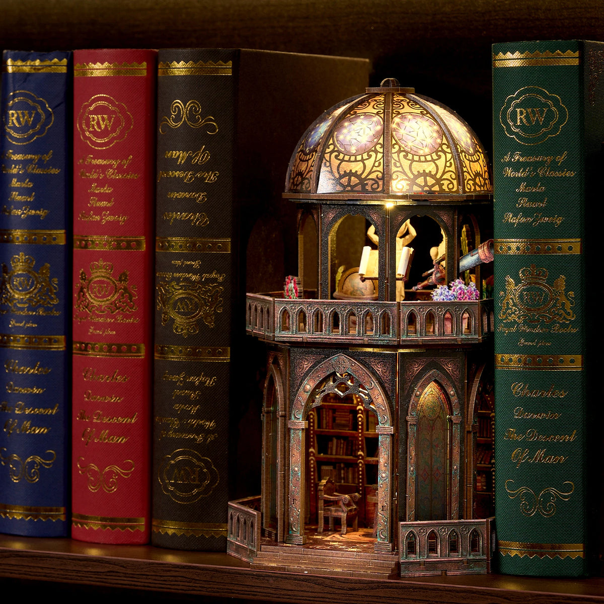 DIY 3D Wooden Observatory Book Nook Puzzle Kit Bookshelf Insert
