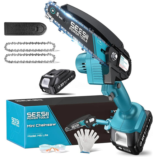 Seesii Cordless Mini Chainsaw for Tree Trimming and Wood Cutting