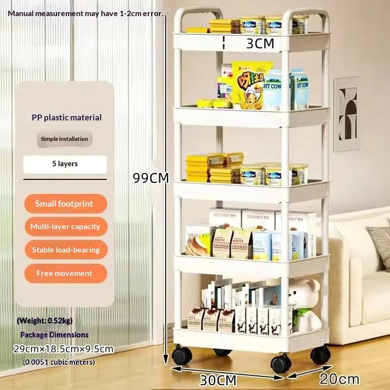 Five Tier Rolling Kitchen Storage Cart With Rotating Shelves