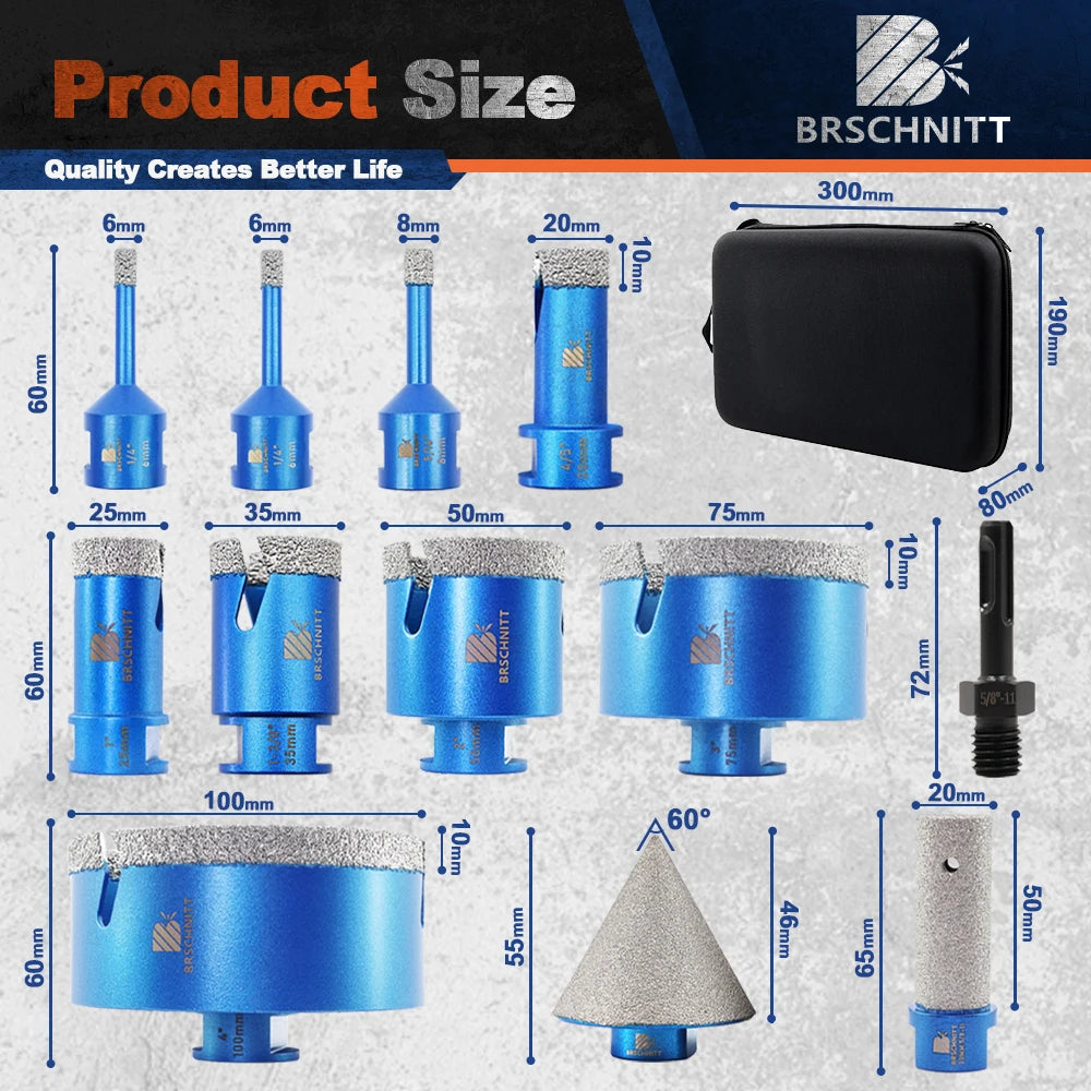 BRSCHNITT Diamond Core Drill Bit Set for Tile and Stone