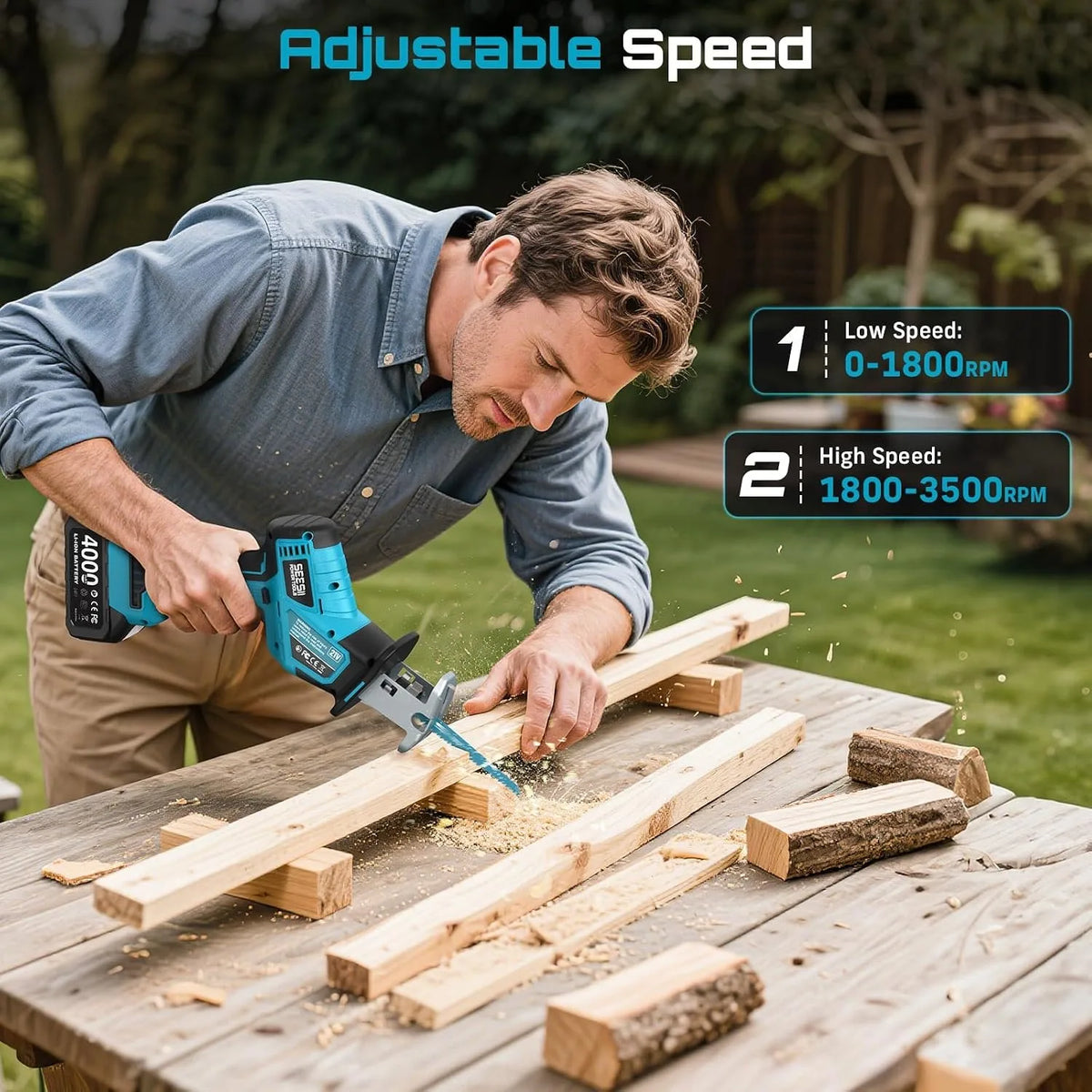 Seesii Brushless Cordless Reciprocating Saw for Wood and PVC Cutting