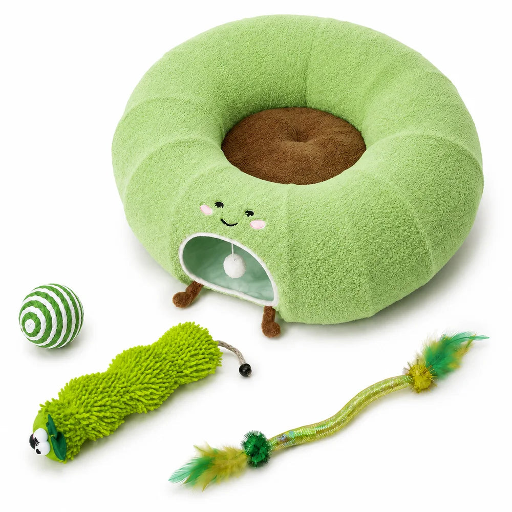 Convertible Cat Tunnel Bed With Plush Cushion And Play Ball