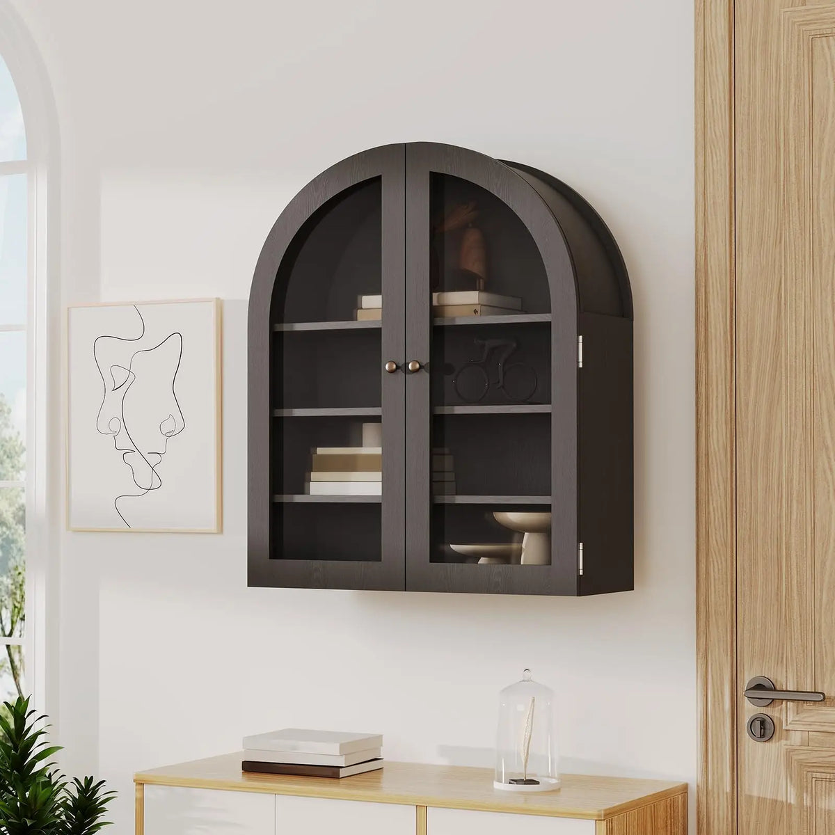 Arched Wall Cabinet With Doors And Adjustable Shelf For Bathrooms