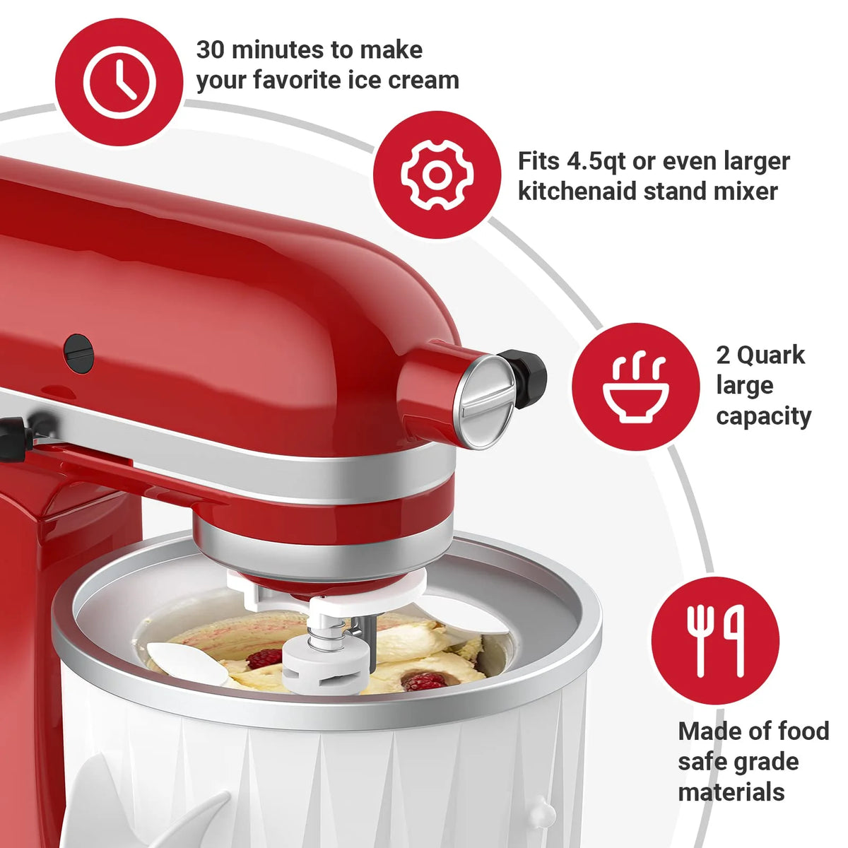 Ice Cream Maker Attachment Compatible With KitchenAid Stand Mixers