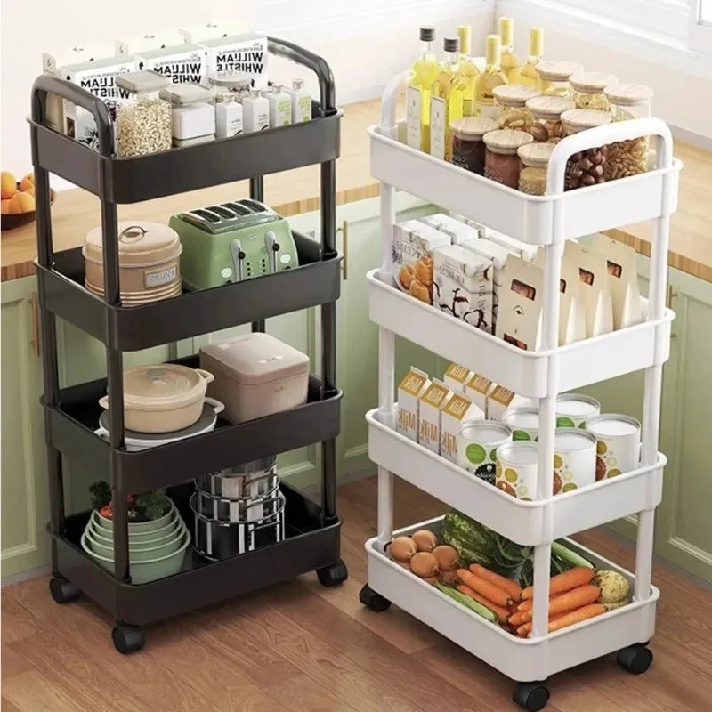 Five Tier Rolling Kitchen Storage Cart With Rotating Shelves