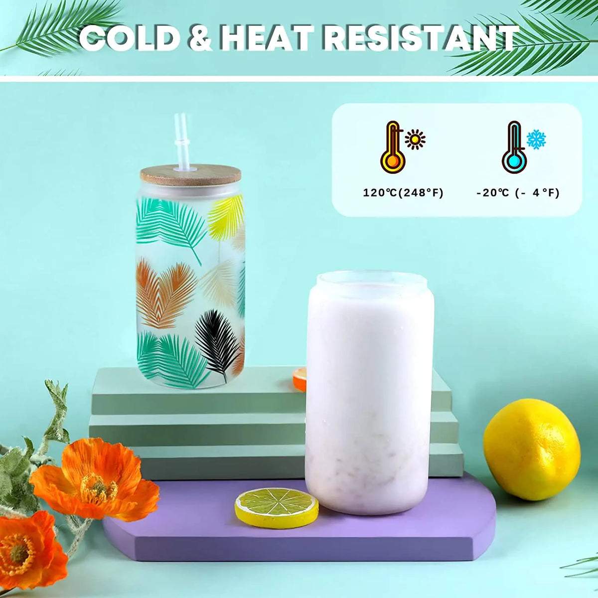 HTVRONT Sublimation Glass Tumblers With Bamboo Lids For DIY Gifts