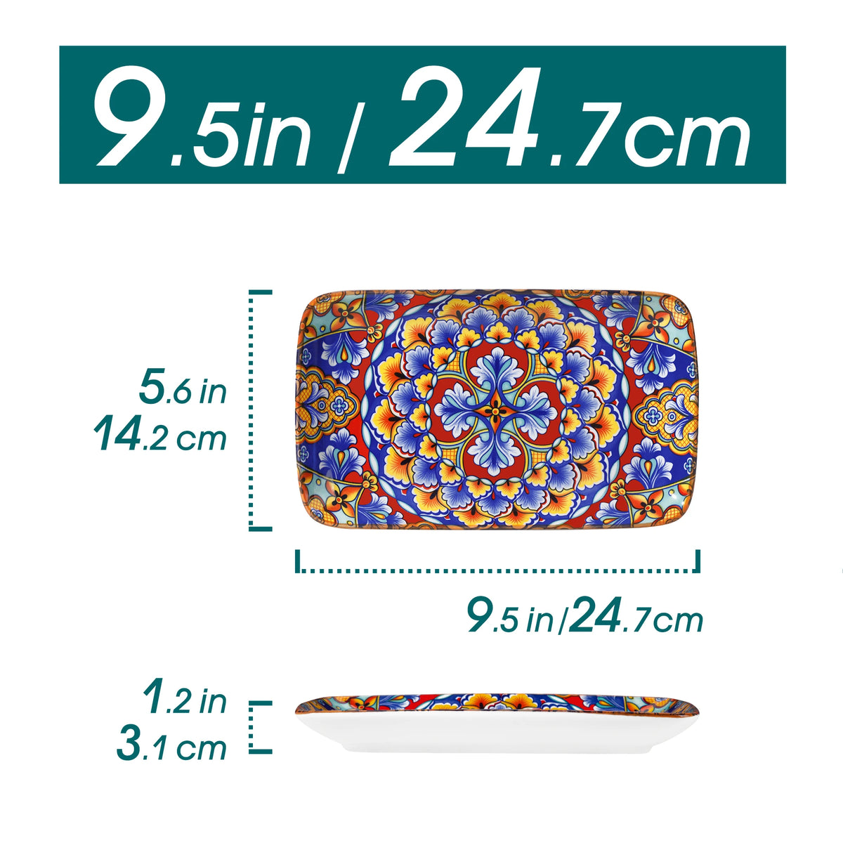 MALACASA Bohemian Rectangular Porcelain Serving Plates for Dinner
