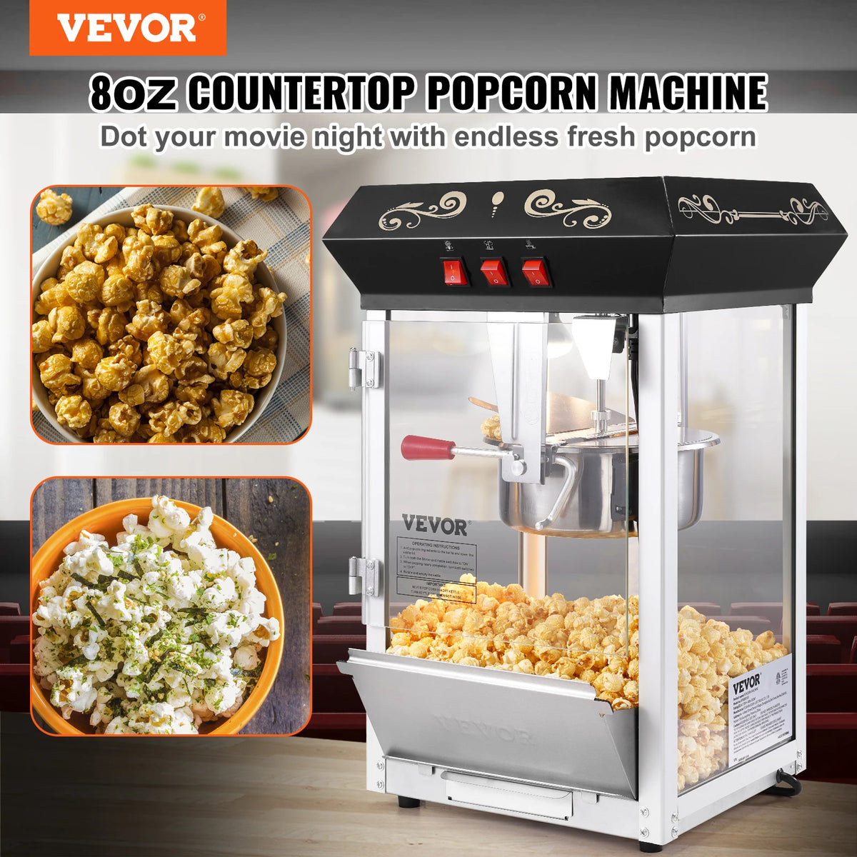 SucceBuy Commercial Countertop Popcorn Popper With Tempered Glass