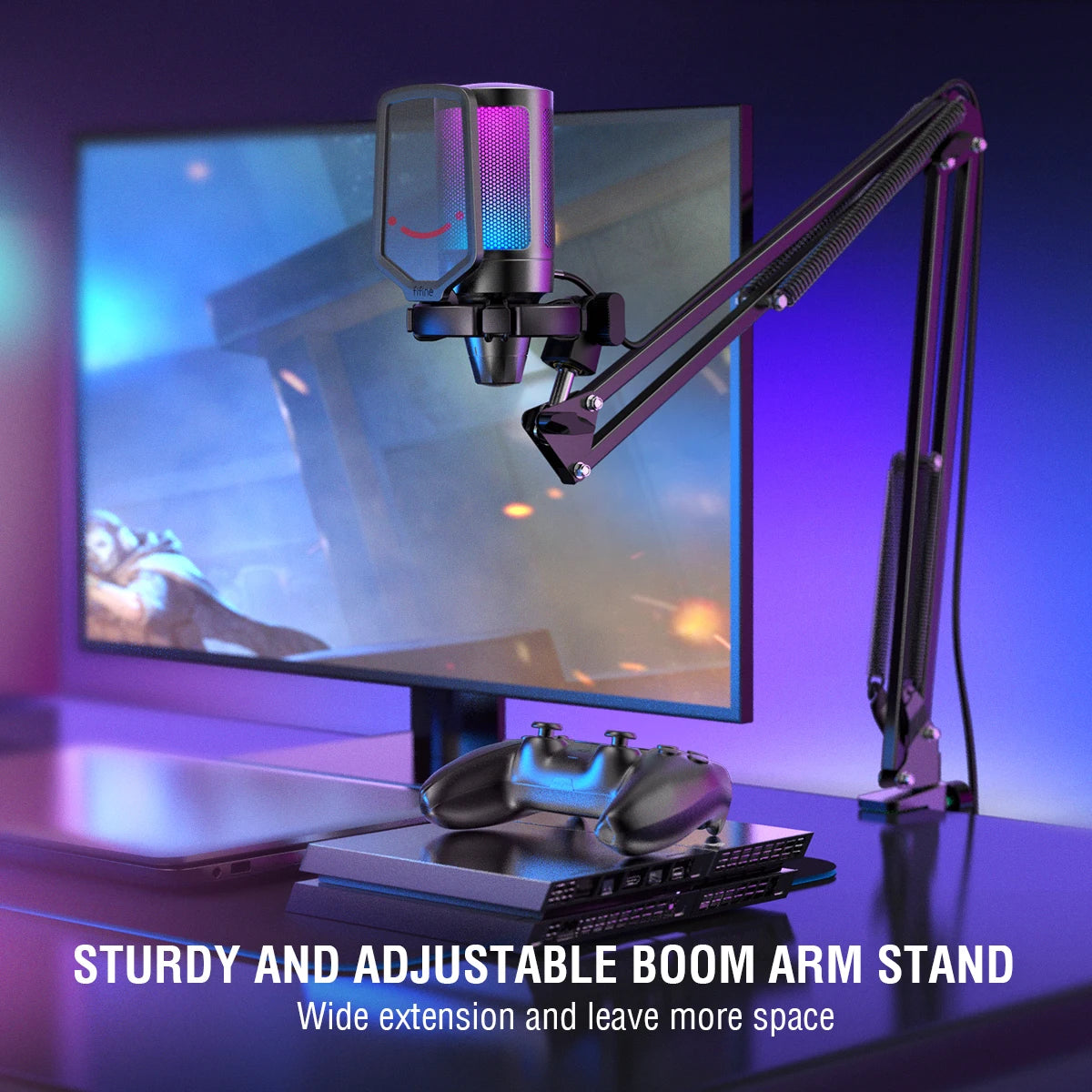 FIFINE USB Gaming Microphone Kit With Mute And RGB Features