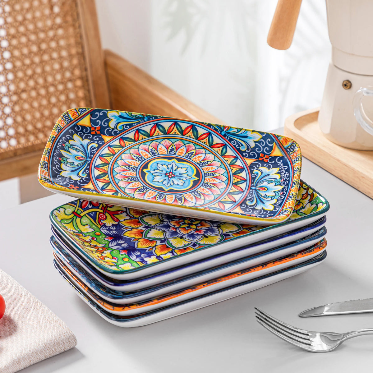 MALACASA Bohemian Rectangular Porcelain Serving Plates for Dinner