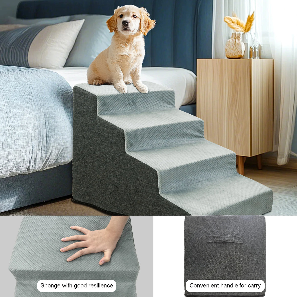 Non-Slip Foam Dog Stairs for Safe Bed and Sofa Access