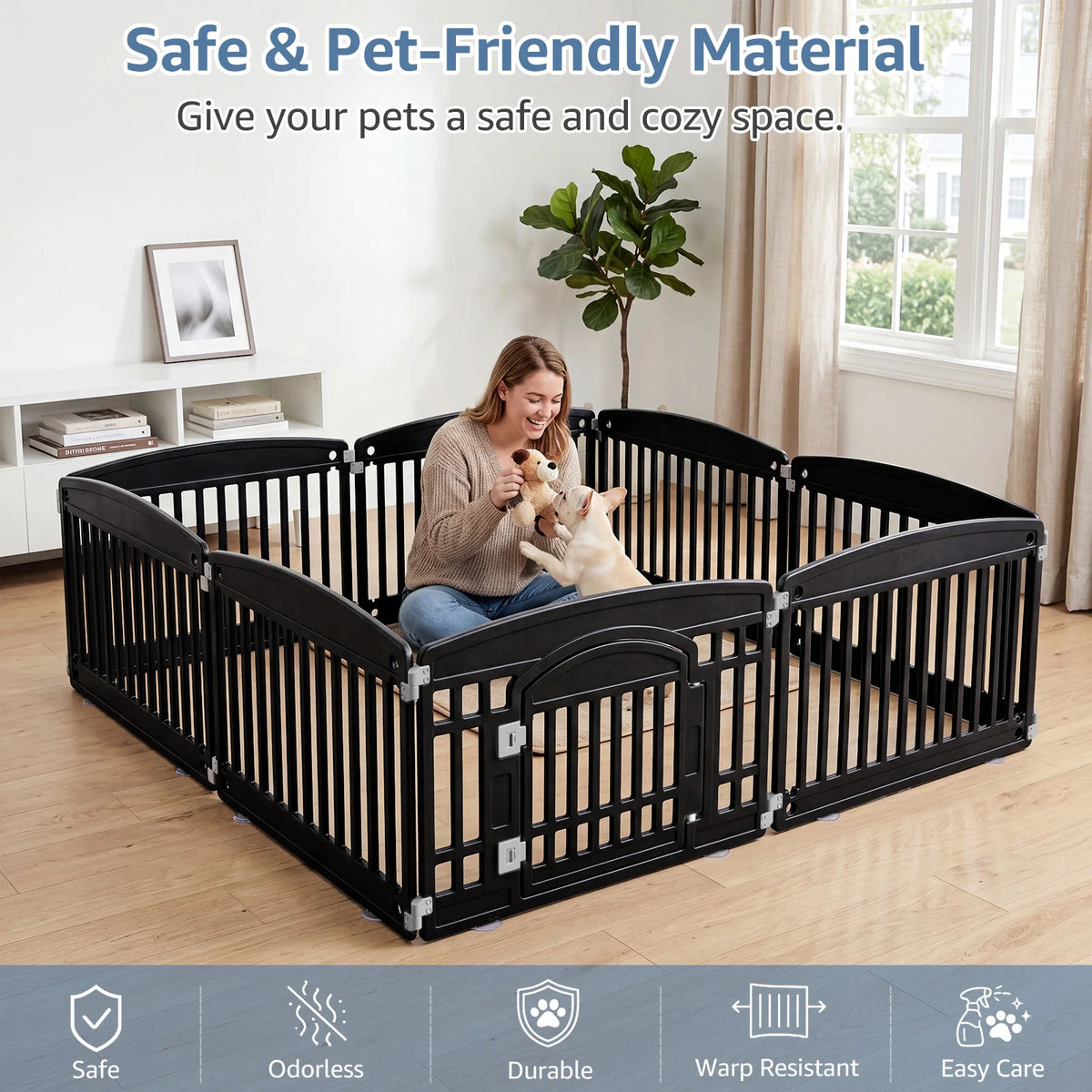 JHK Expandable Plastic Dog Playpen for Indoor and Outdoor Use