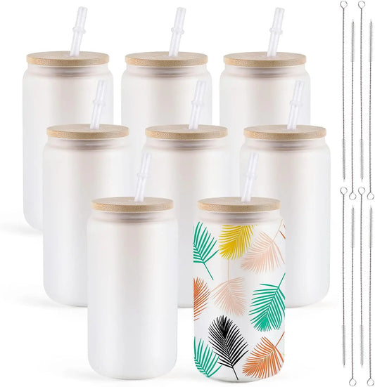 HTVRONT Sublimation Glass Tumblers With Bamboo Lids For DIY Gifts