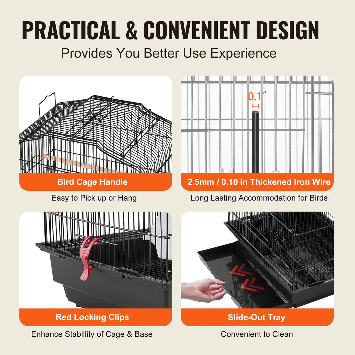 SucceBuy Hanging Bird Cage with Swing and Perch for Birds