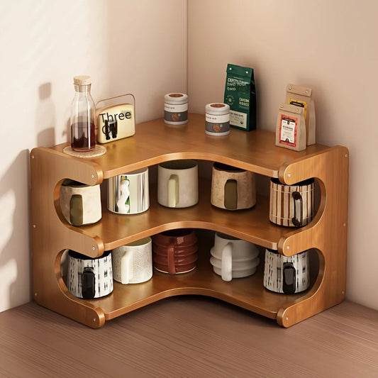Bamboo Multi Tier Corner Desk Shelf Wooden Organizer For Home