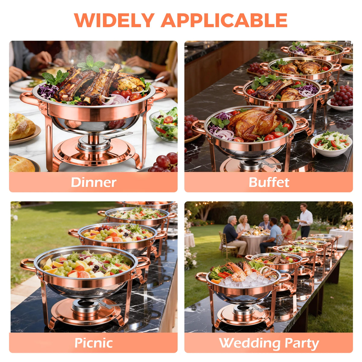 Gold Plated Stainless Steel Chafing Dish Set With Glass Lid