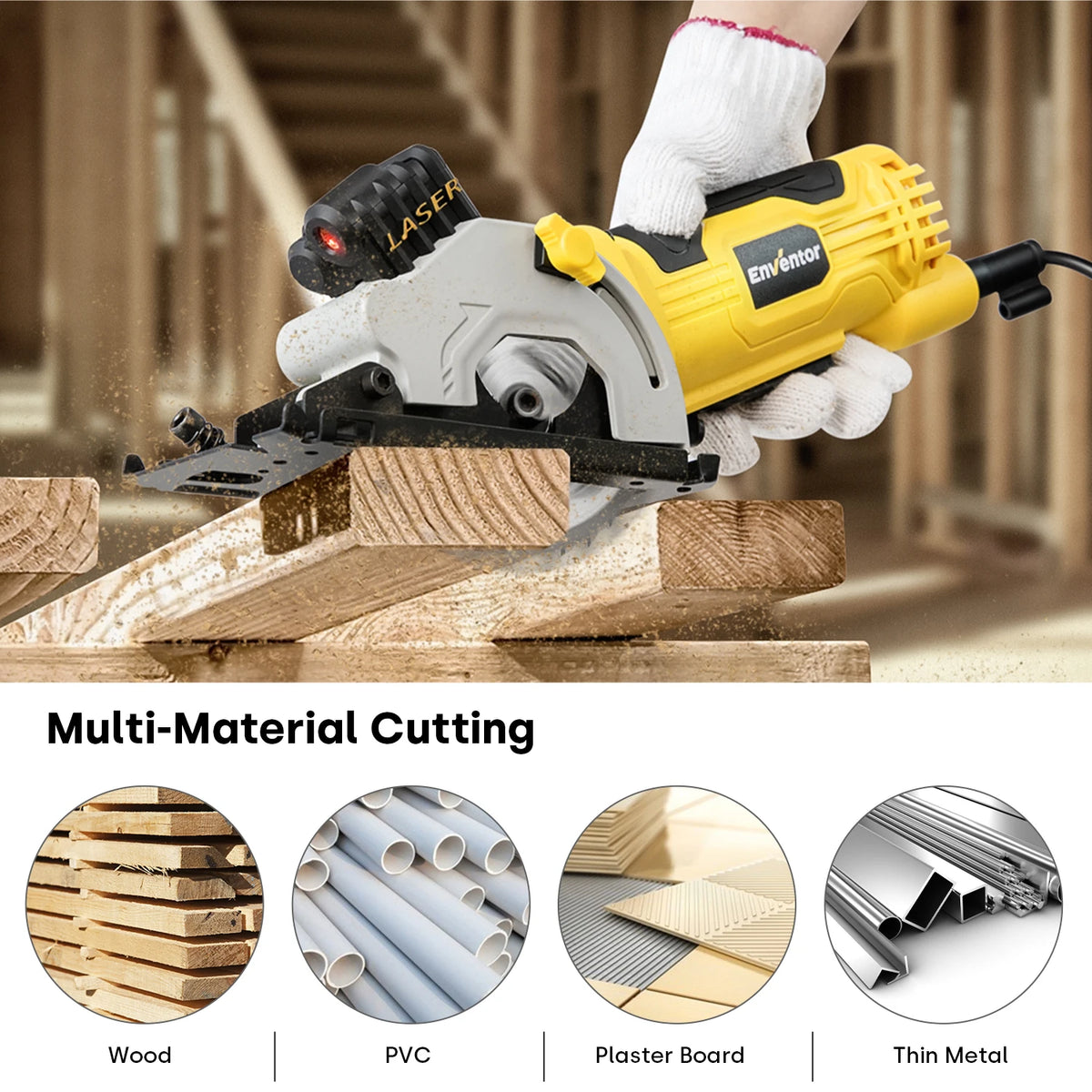 Enventor 580W Electric Circular Saw With Three Blades