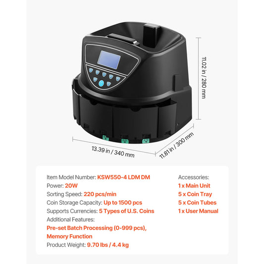 SucceBuy USD Coin Sorter Counter Machine With Coin Storage