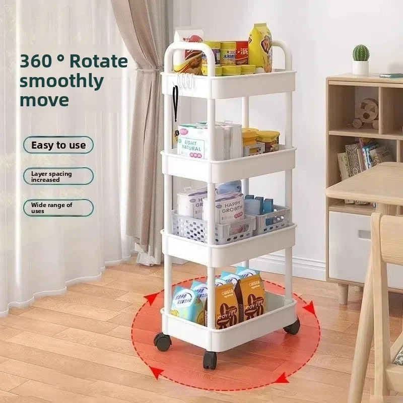 Five Tier Rolling Kitchen Storage Cart With Rotating Shelves