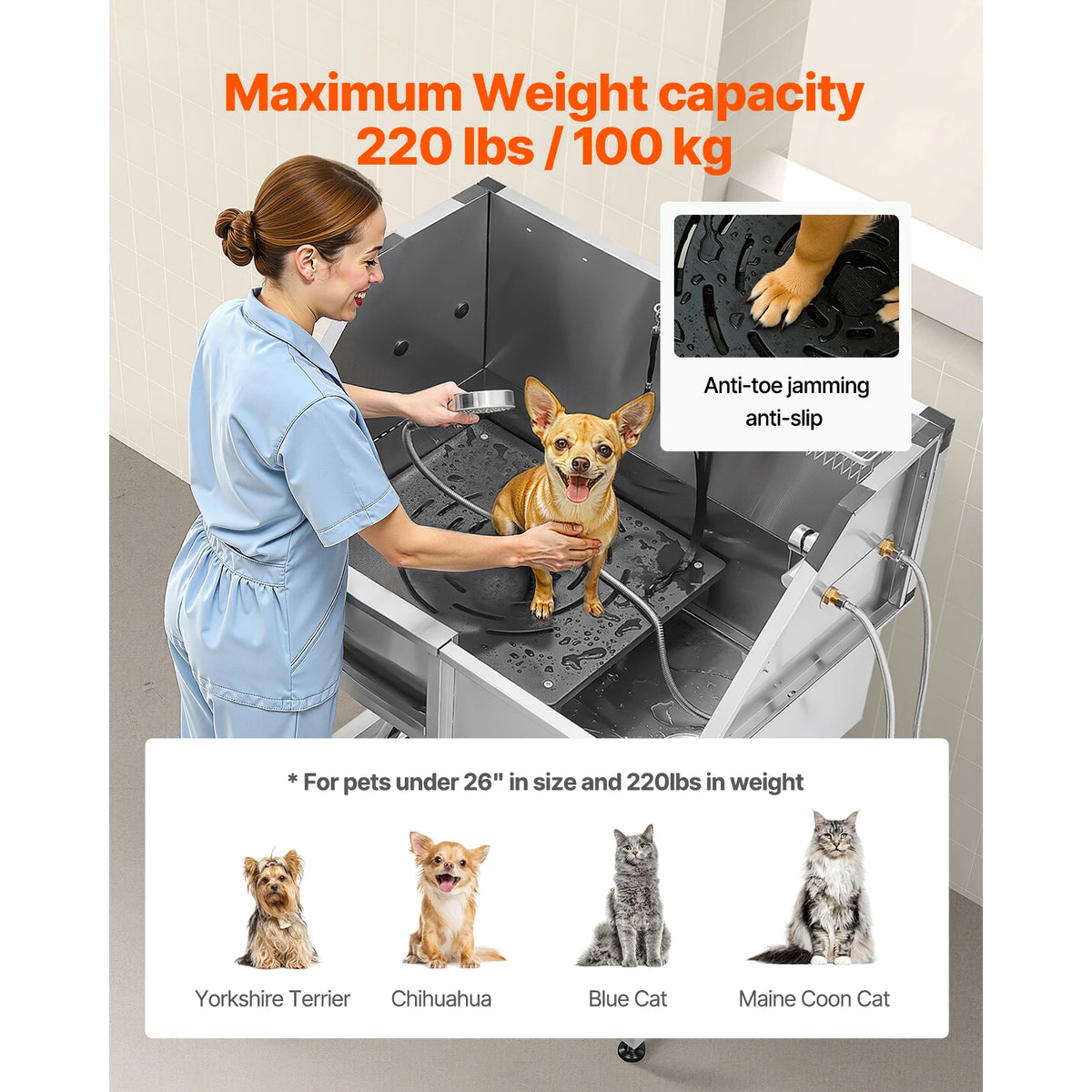 SucceBuy Stainless Steel Dog Grooming Station With Storage And Faucet