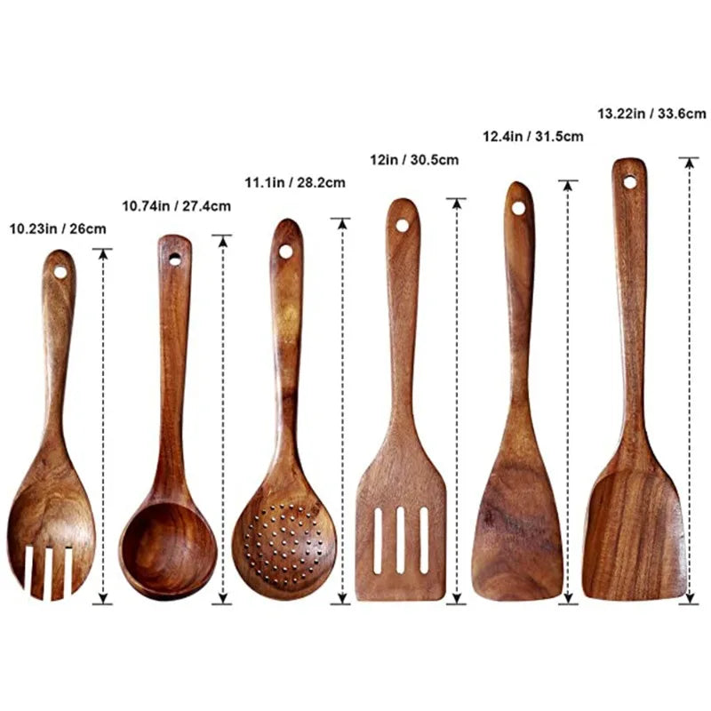 Wooden Kitchen Utensil Set With Teak Wood Spoons for Cooking