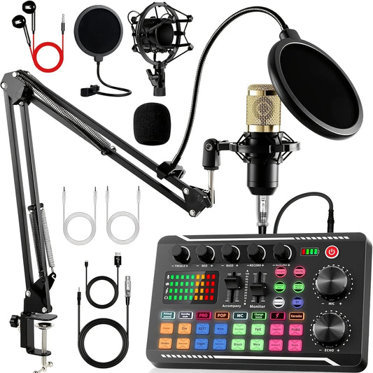 Podcast Microphone And Sound Card Kit For Streaming And Recording