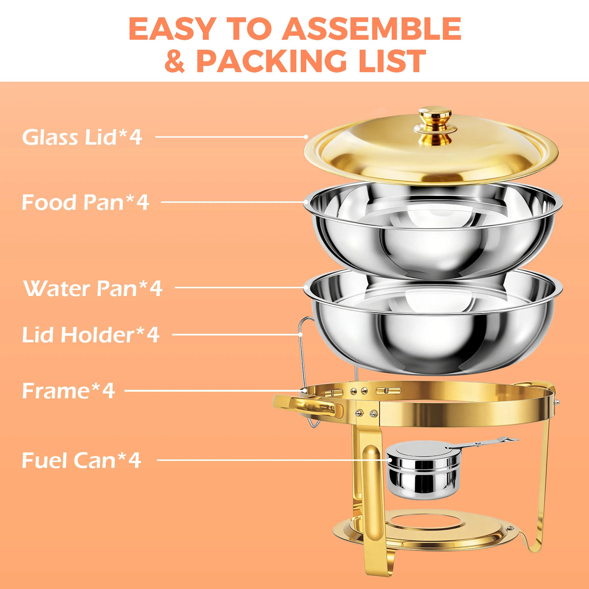 Round Stainless Steel Chafing Dish Buffet Set With Glass Lids