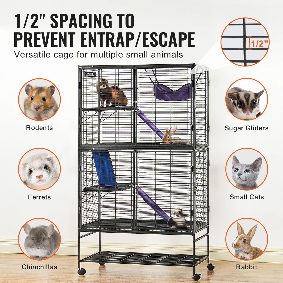 SucceBuy Four Tier Rolling Metal Small Animal Cage for Ferrets