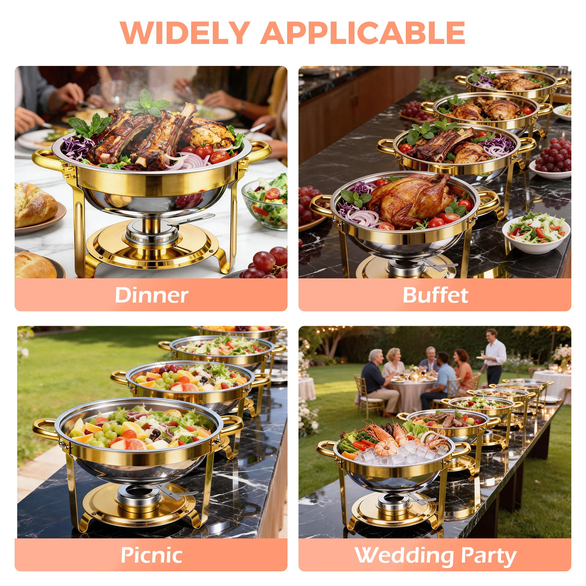 Round Stainless Steel Chafing Dish Buffet Set With Glass Lids