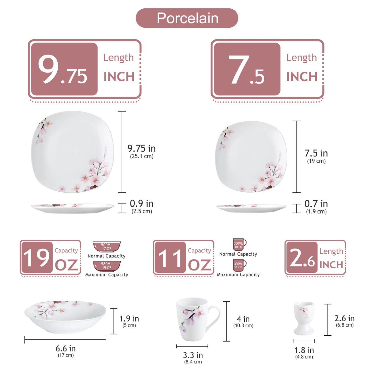 MALACASA Floral Porcelain Dinnerware Set With Plates Cups And Saucers