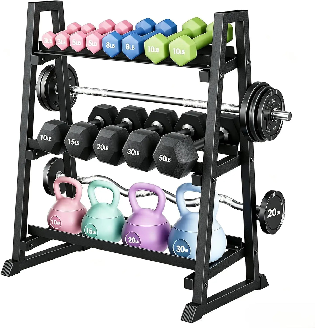 HiMISS Three Tier Trapezoidal Dumbbell Rack for Home Gym Storage