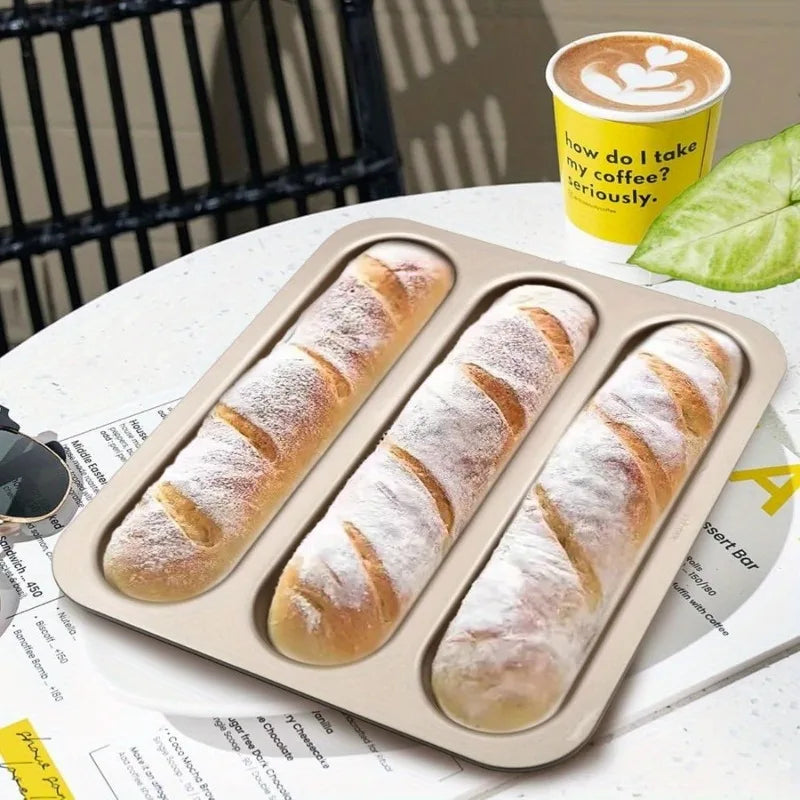 Carbon Steel Nonstick Baguette Bread Pan With Three Loaves