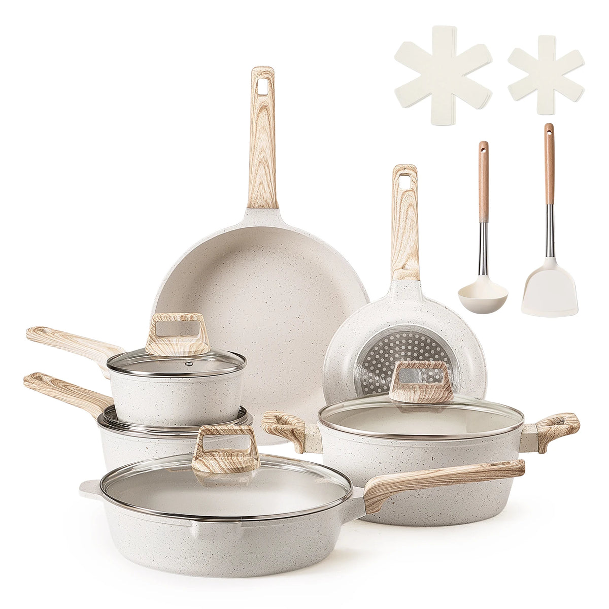 SucceBuy Granite Nonstick Induction Cookware Set With Pan Protector