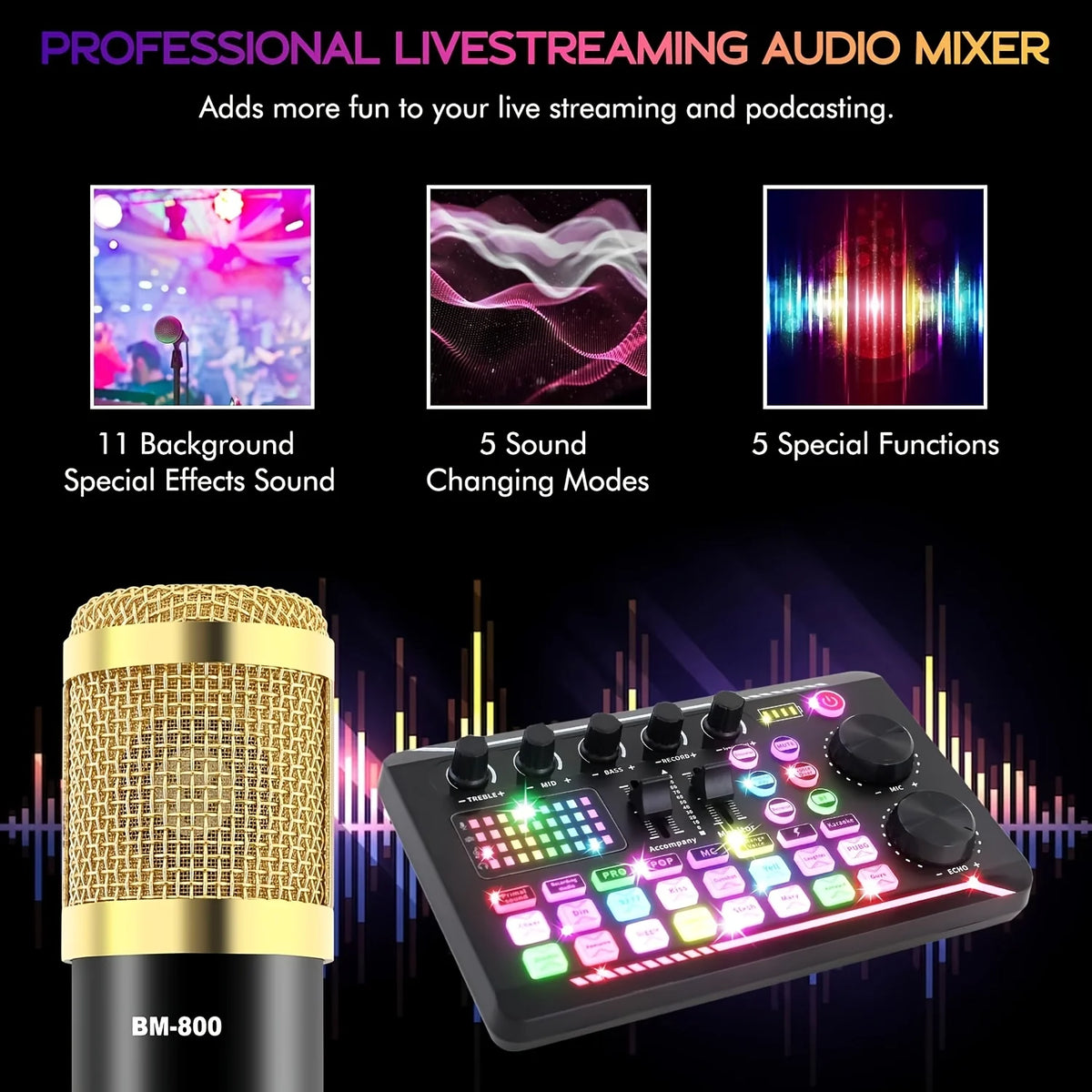 Podcast Microphone And Sound Card Kit For Streaming And Recording
