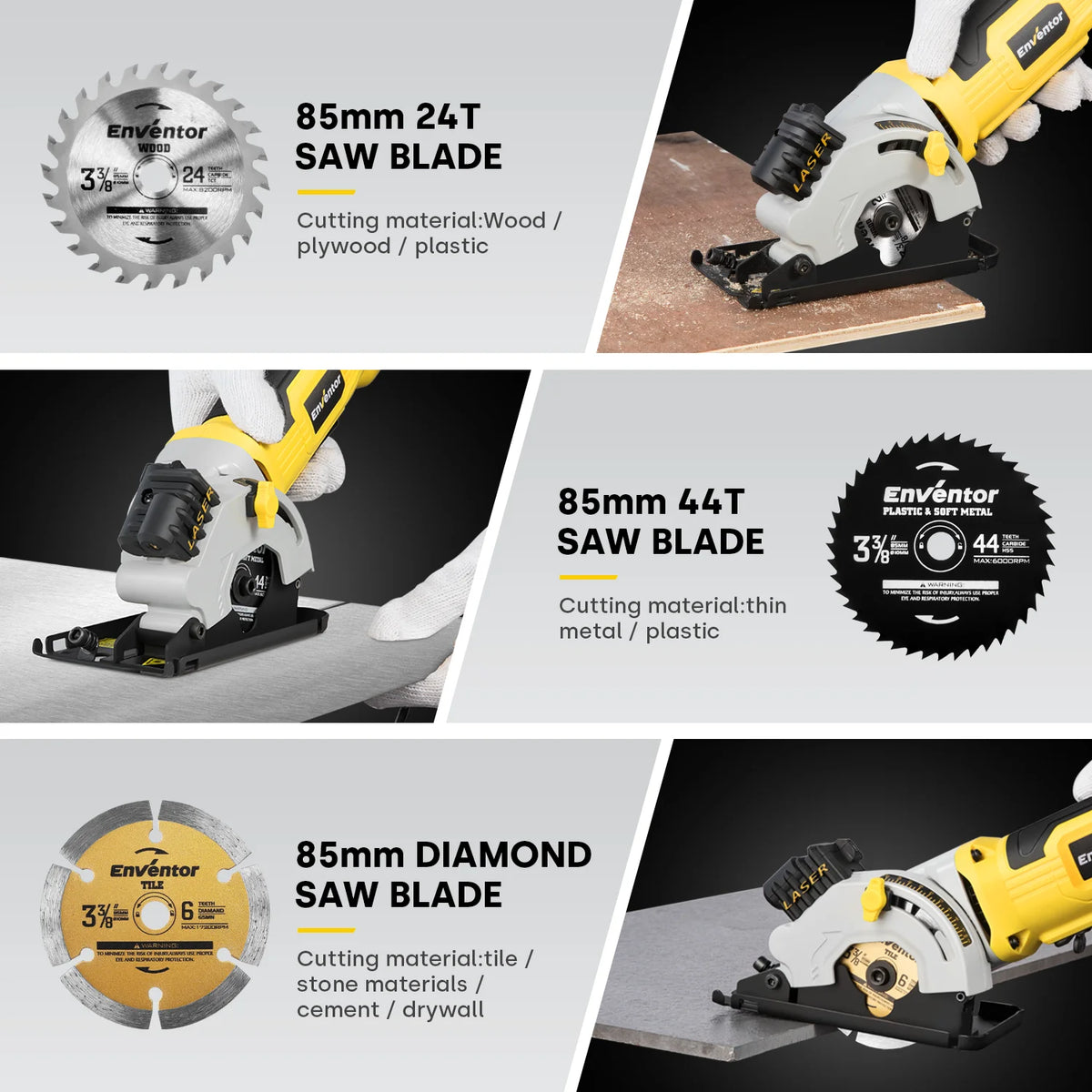 Enventor 580W Electric Circular Saw With Three Blades