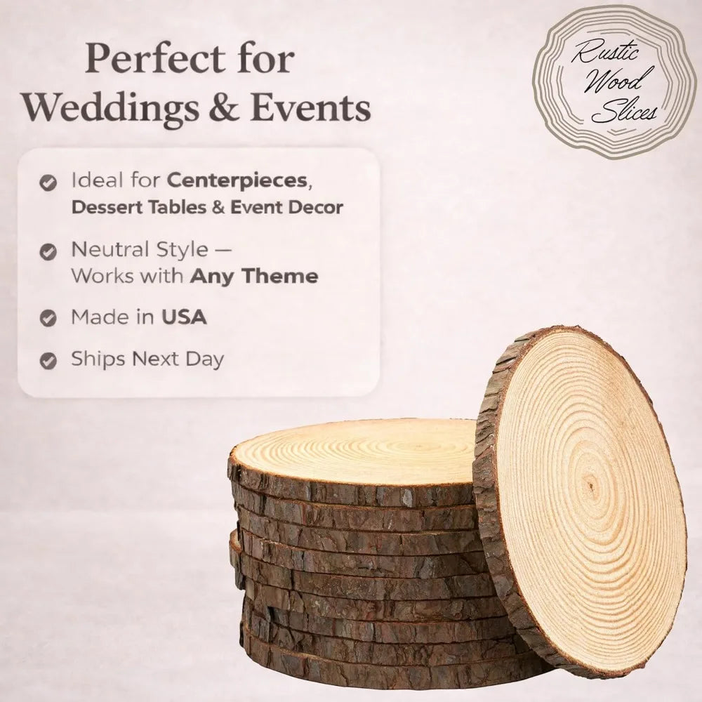 Set of 12 Unfinished Wood Slices for Centerpieces and Crafts