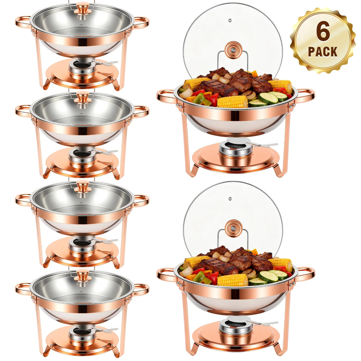 Gold Plated Stainless Steel Chafing Dish Set With Glass Lid
