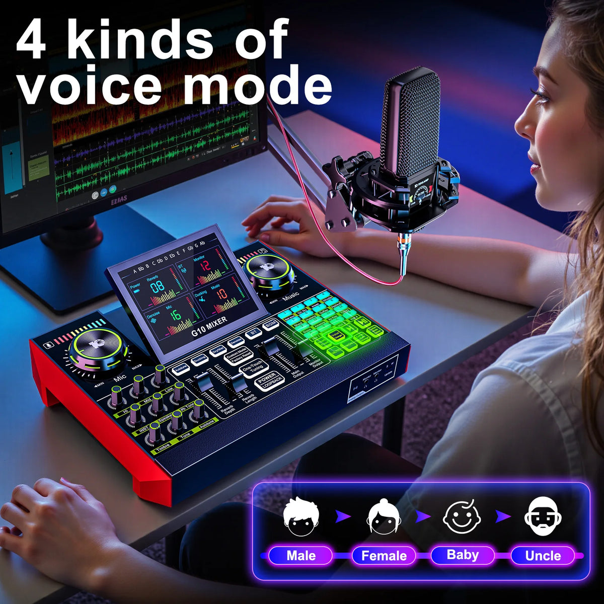 Tenlamp G10 Podcast Microphone Mixer Kit for Recording and Streaming