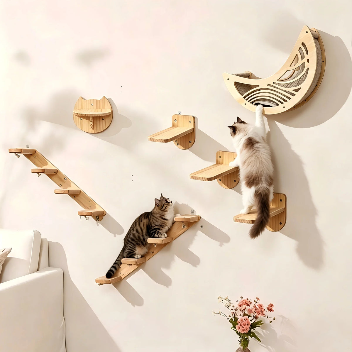 CWV Cat Wall Shelves With Moon Hammock And Star Perches