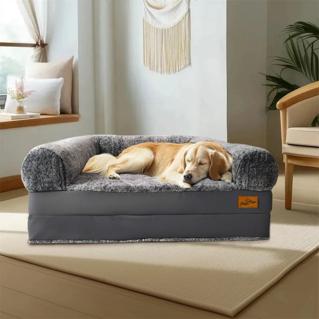 BINGOPAW Giant Plush Orthopedic Calming Dog Bed With Removable Cover