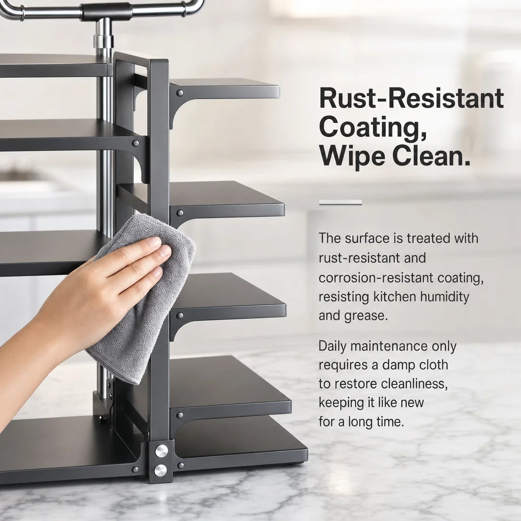 Adjustable Stainless Steel Kitchen Storage Rack With Drain Organizer