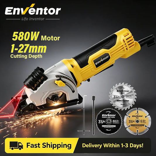 Enventor 580W Electric Circular Saw With Three Blades