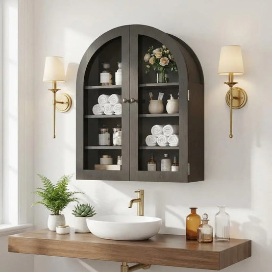 Arched Wall Cabinet With Doors And Adjustable Shelf For Bathrooms