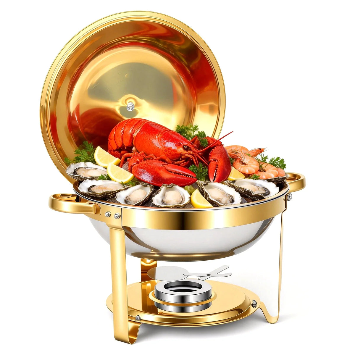 Round Stainless Steel Chafing Dish Buffet Set With Glass Lids