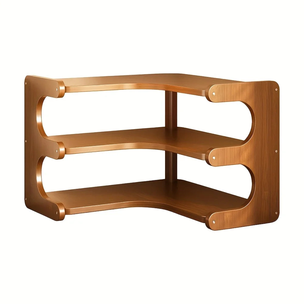 Bamboo Multi Tier Corner Desk Shelf Wooden Organizer For Home